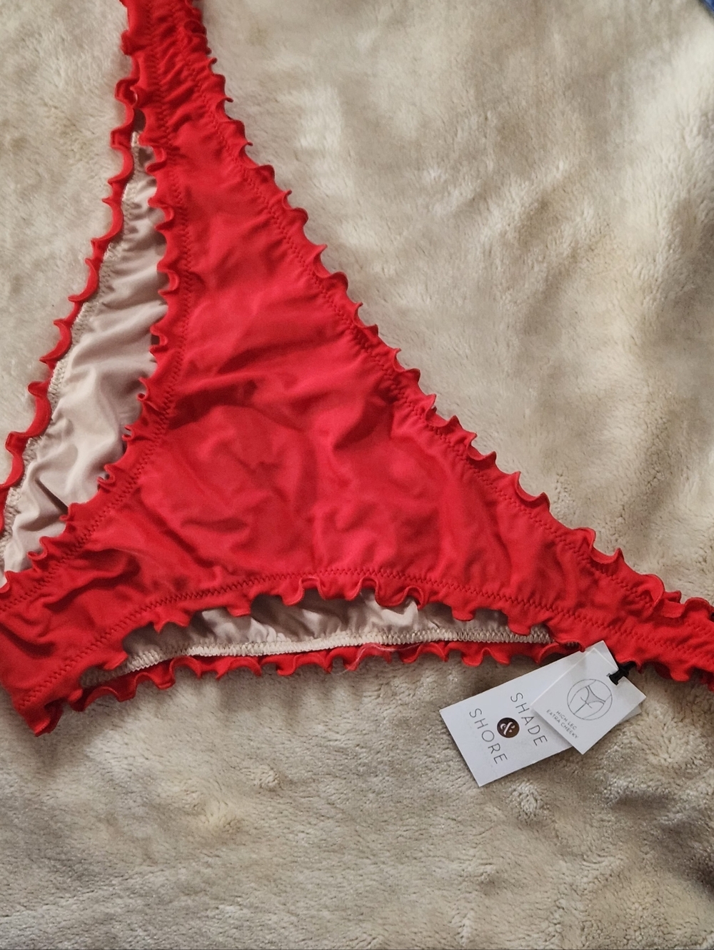 2/$30 Shade & Shore Bright Red Ruffle Bikini Bottom